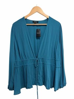 Torrid Women’s Washable Gauze Tie Front 3RD Piece Teal Bluesteel Cover Cardigan
